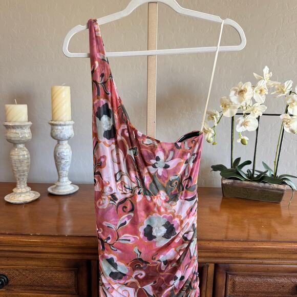 MISA Los Angeles Alethea One Shoulder Dress Resort Batik Mesh Large NWT - Picture 3 of 10